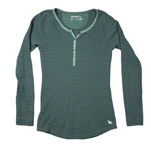 Eddie Bauer Womens Thermal Henley Shirt M Tall Striped Long Sleeve Slim Layering